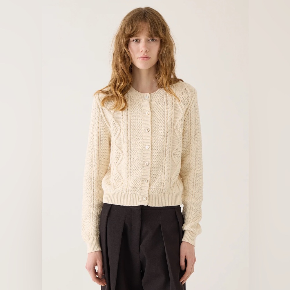 Demylee New York Colette cream cotton cable knit cardigan size S NWT